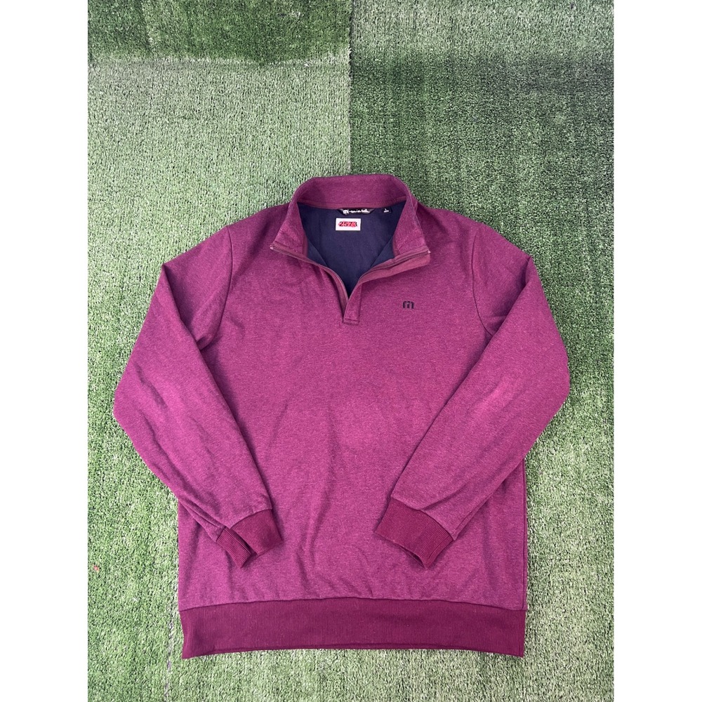 TravisMathew Mens Large Burgundy Heather Quarter Zip Fleece Pullover Golf Top